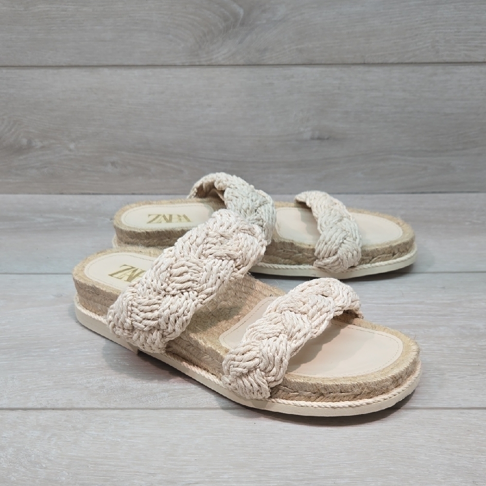 Zara Women Cream Sandals Design Boho Hobo Espadrille Shoes Sz 39/9